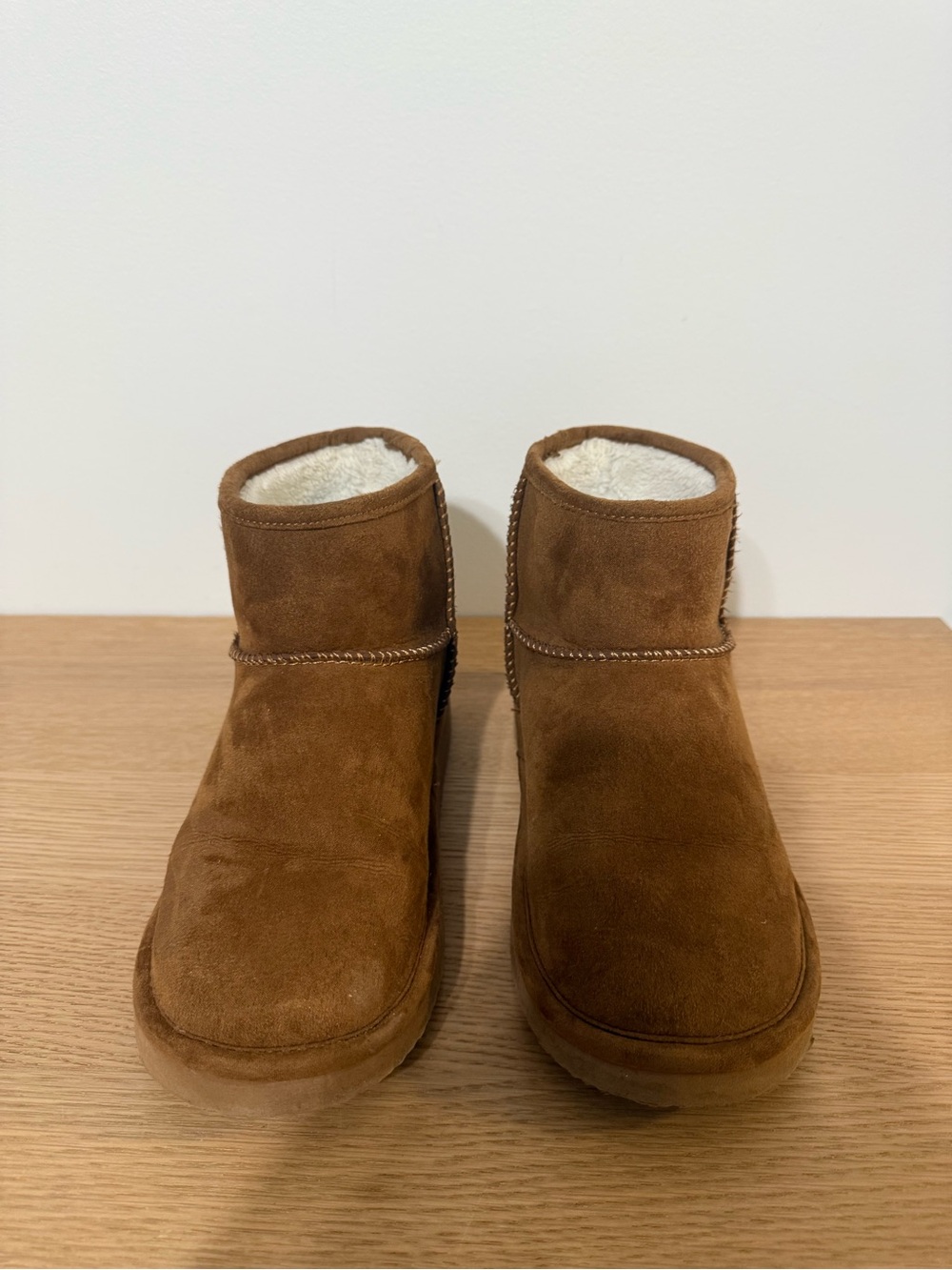H&M Chestnut Brown Suede Shearling-Lined Ankle Booties